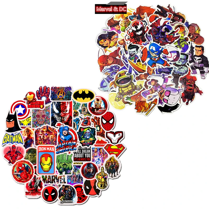 50 шт. Marvel DC Супермен, человек паук-человек наклейка s Cup гитара ноутбук багажные Наклейки Скейтборд наклейка для велосипеда дети подарок на день рождения игрушки