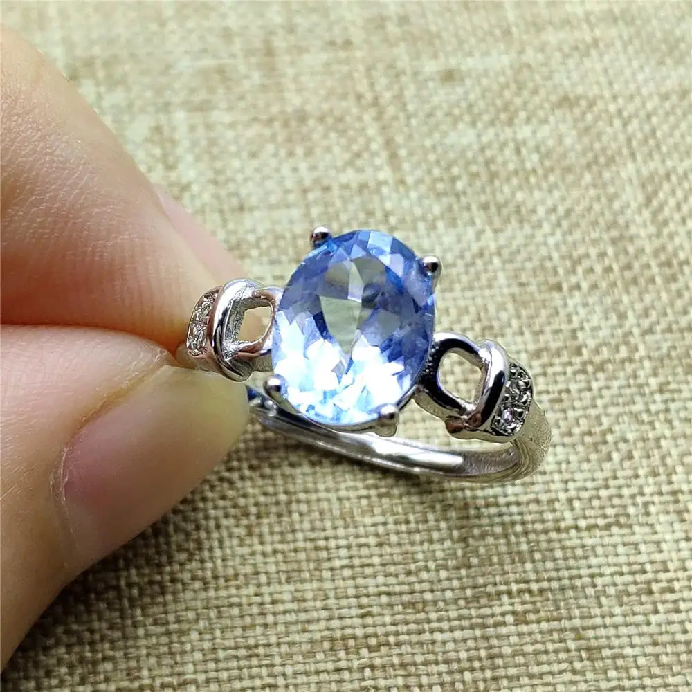 Женское кольцо с натуральным синим топазом регулируемое Размер 9x7 мм ограненный