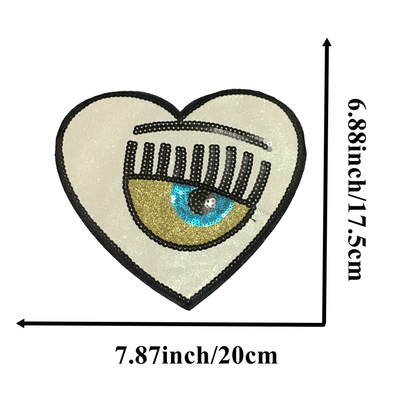 

WUYUCONG 2019 New Heart Eyeball Sequined Sew on Patches for Clothes Heart-shaped Eye Embroidery Appliques Sewing DIY Decals 1PC
