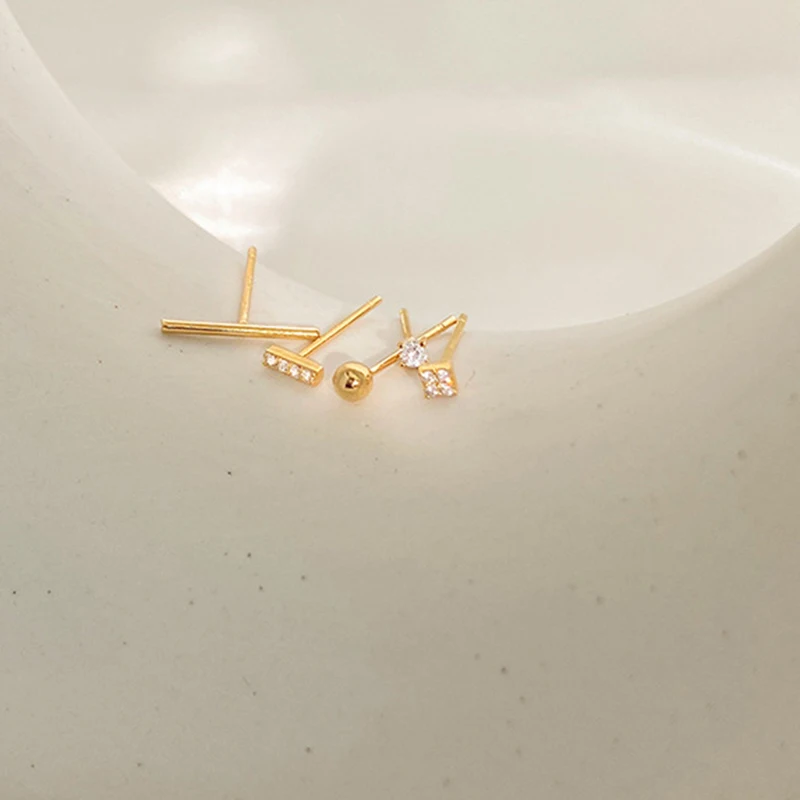 

5 Pcs Gold Crystal Stud Earring For Women Simple Cute Small Earrings 2021 New Fashion Korean Jewelry Geometric Rhinestone