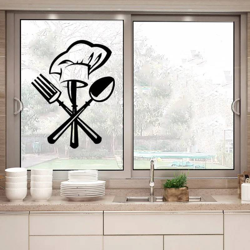 

Cutlery knife fork chef hat Wall Sticker for Kitchen restaurant decoration Mural Decals wallpaper home decor stickersCreative