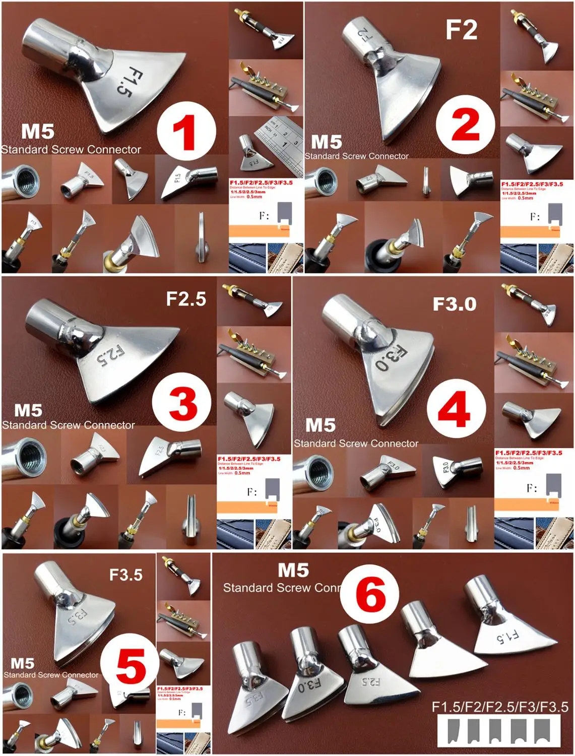 6 видов F Тип Кожа ремесло Электрический край Crease окантовка Creasing машина паяльник