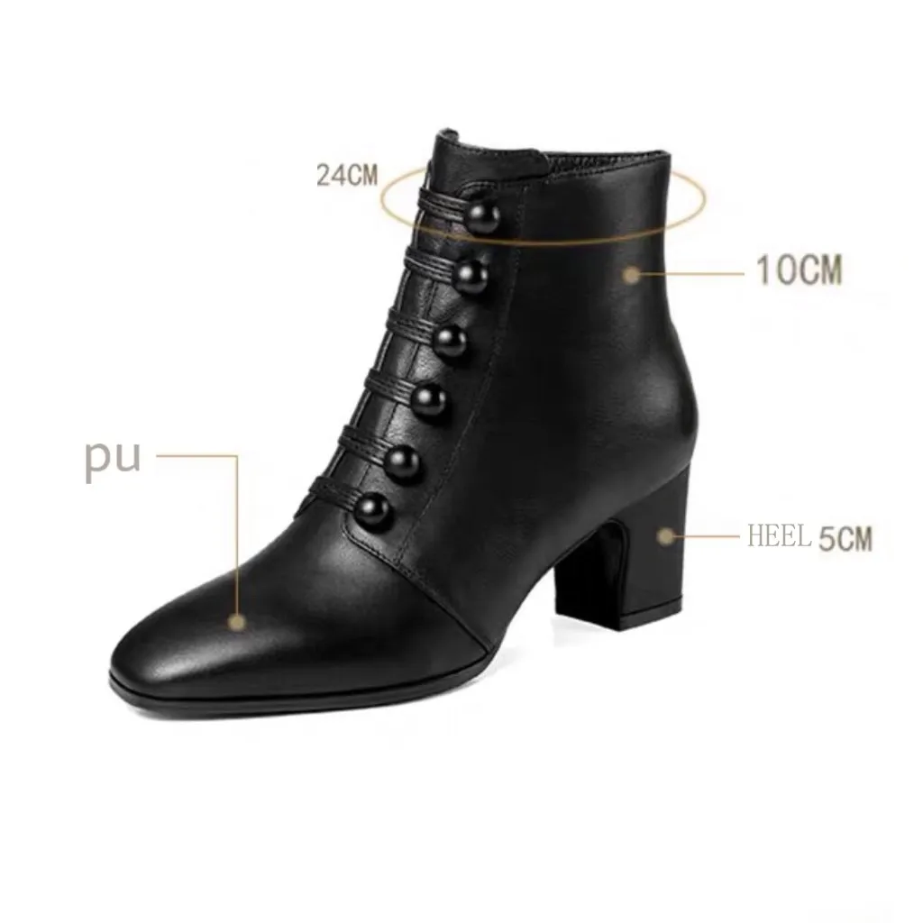 

Fashion Women Ankle Boots Ladies Winter Elegent Designer Short Boot Female Quality Leather Squared Heel Shoes Woman Ankle Bootie