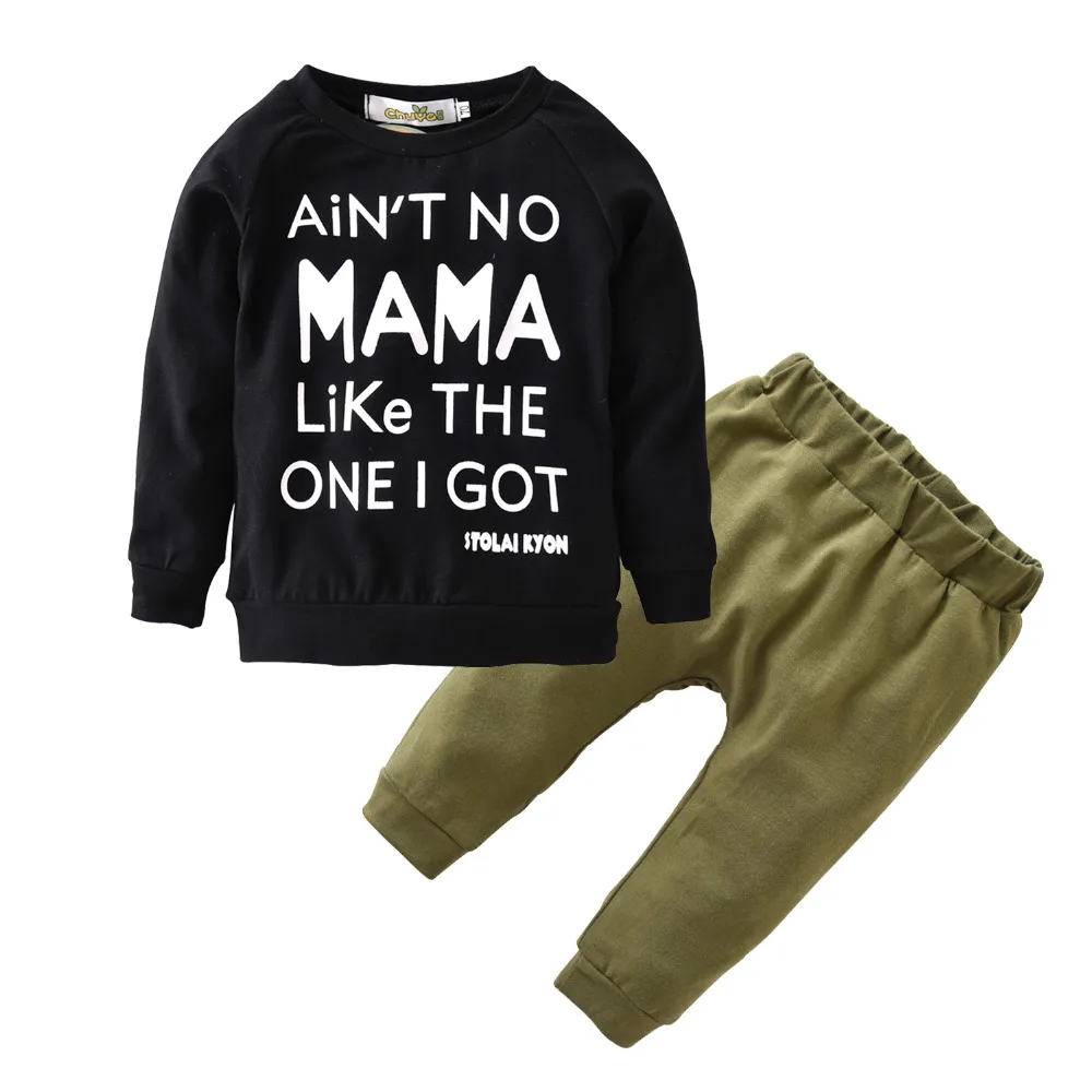 Одежда для младенцев Осенняя хлопковая футболка с длинными рукавами и надписью