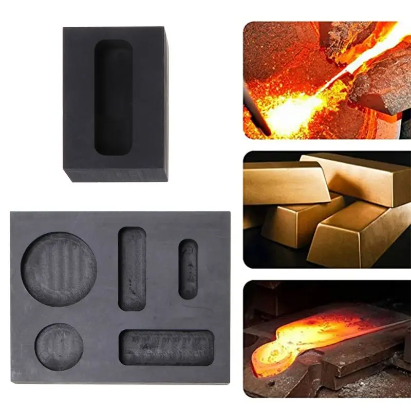 

Graphite Crucible Set 4 Pcs, Ingot Molds Set High Purity Graphite Torch Melting Casting Kit for Non-Ferrous Metal Silver Platinu
