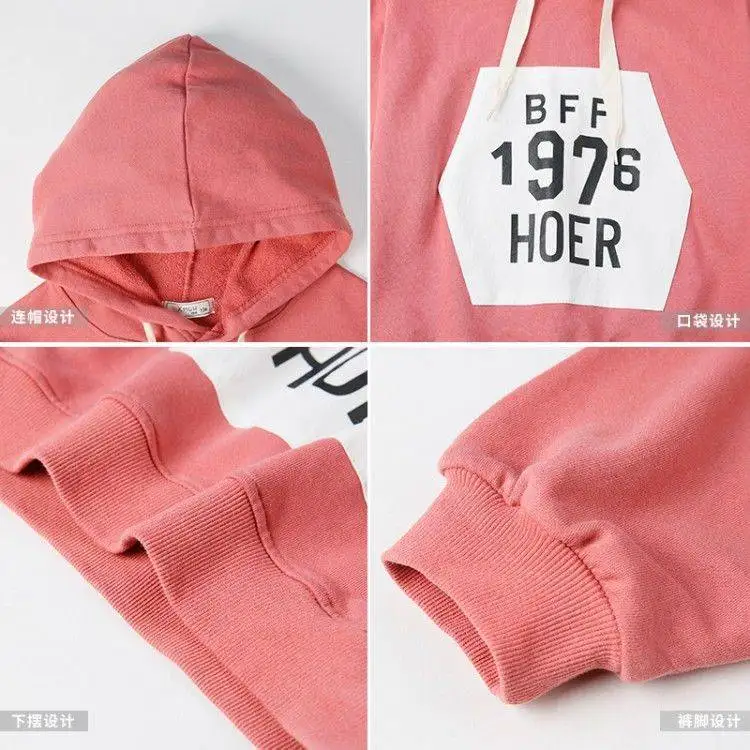 

Youth Children's Clothing Boys Cotton Letter Sweater Spring 2020 New Girl Pink Beige Hooded Top Boys Spring Autumn Big Children