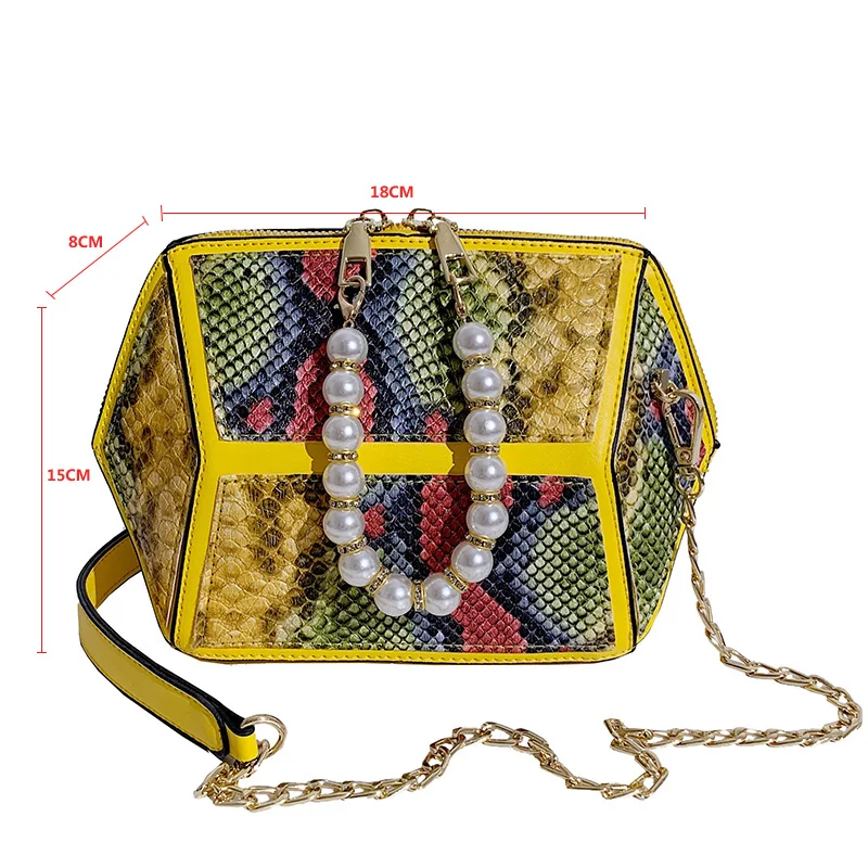 

Pearl Chain Totes Womens Small Handbags High Quality Snake Pattern Crossbody Bag Lady Fashion Design New Leather Shoulder Purse