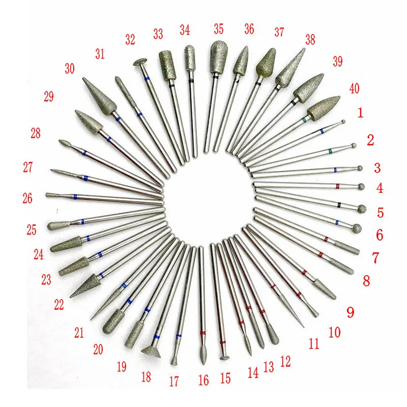 40 типов Алмазных фрез для ногтей маникюра резак Стоматологические алмазные