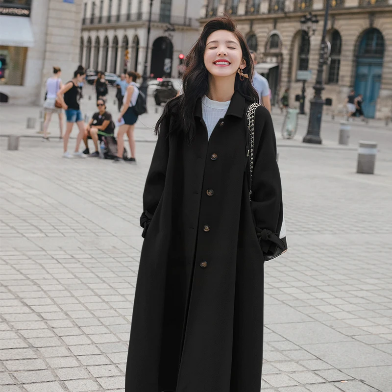 

2019 Winter Coat Elegant Single-breasted Women Blend Coats Thicken Warm Long-sleeved Belted Long Female Overcoat