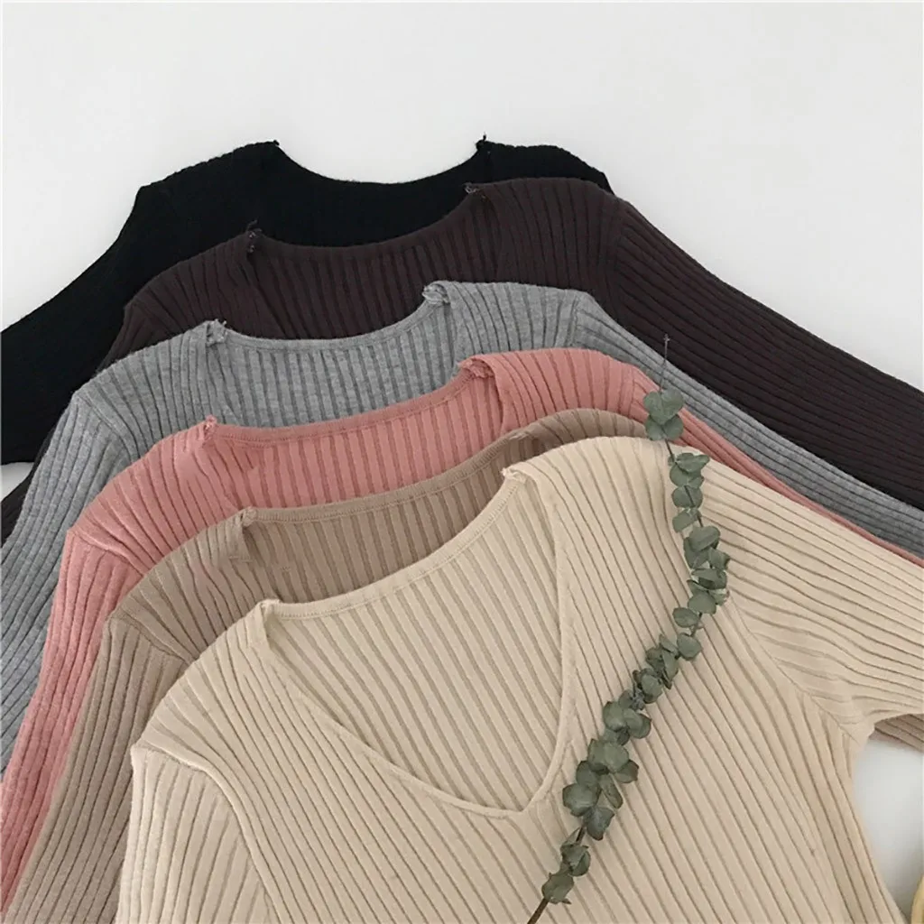 

Home&Nest 2019 Basic V-neck Solid Autumn Winter Sweater Pullover Women Female Knitted Sweater Slim Long Sleeve Badycon Sweaters