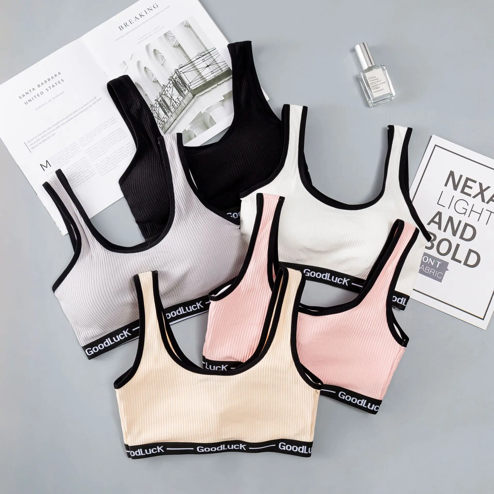 

Yoga Beauty Suspender Strap Chest Pad Tube Top Letter Band Wrap-around GIRL'S Adolescent Students Underwear Pure Cotton Sports V