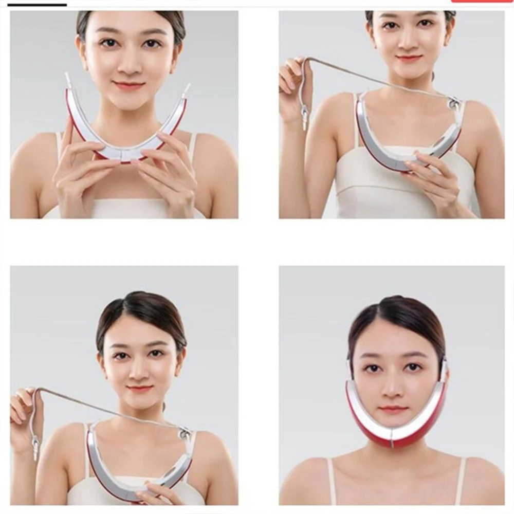

V Face Lift Belt+Neck Care Machine LED Photon Therapy Face Slimming Tool Vibrate Massager Reduce Double Chin Face Lifting Device
