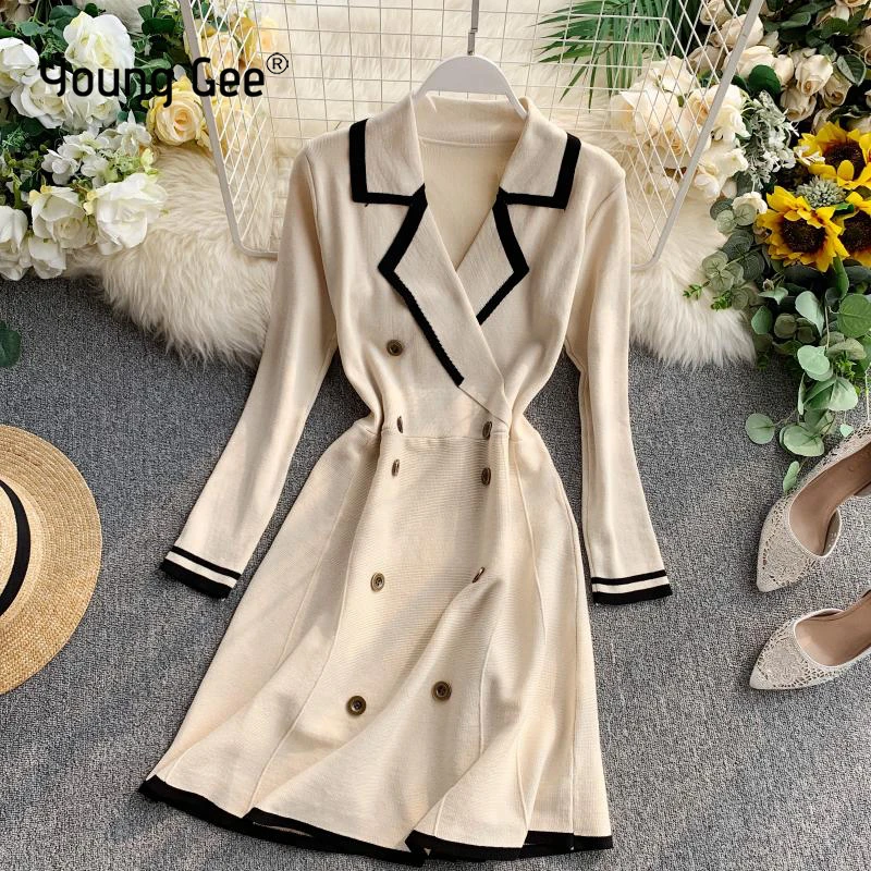 Женское трикотажное платье Young Gee элегантное облегающее свитер абрикосового