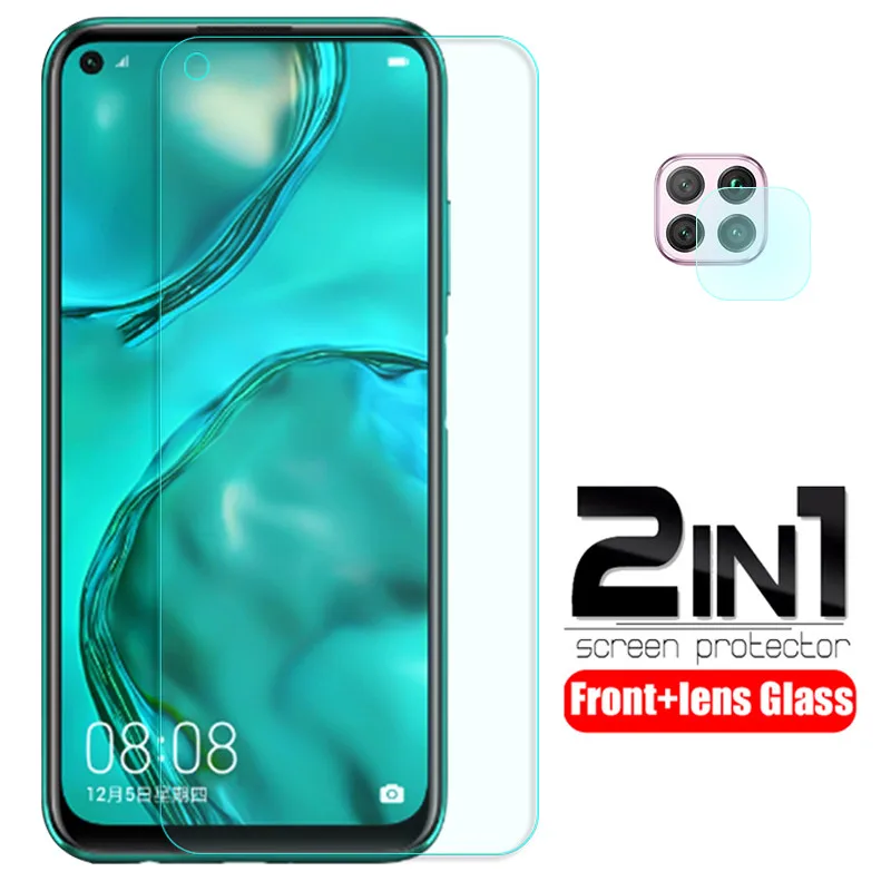 

For huawei p40 lite Glass 2 in 1 camera lens protective Glass For huawei p 40 lite p40 light screen protector safety tremp Film