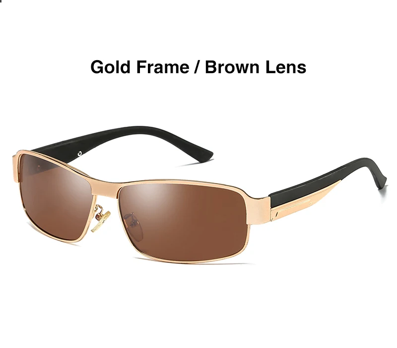 Gold Brown AORON Мужские поляризационные солнцезащитные очки мужские прямоугольные солнцезащитные очки UV400 сплав Металлические очки - Цвет линз: Gold Brown