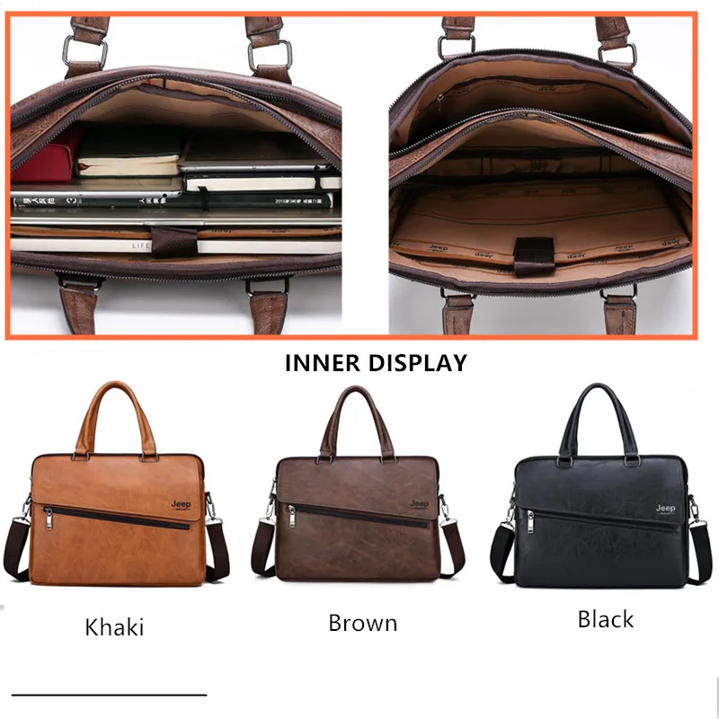 JEEP BULUO  Men's Briefcase Office Business Tote Bag 14 Inch Laptop Bag Leather File Hot Messenger Bags