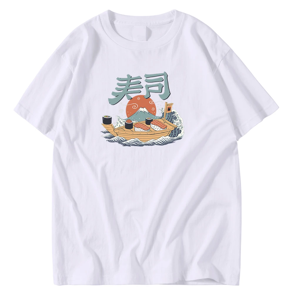 

Мужские футболки с принтом японские суши Ukiyo-E, одежда с круглым вырезом, модные футболки с коротким рукавом, летняя повседневная Стильная му...