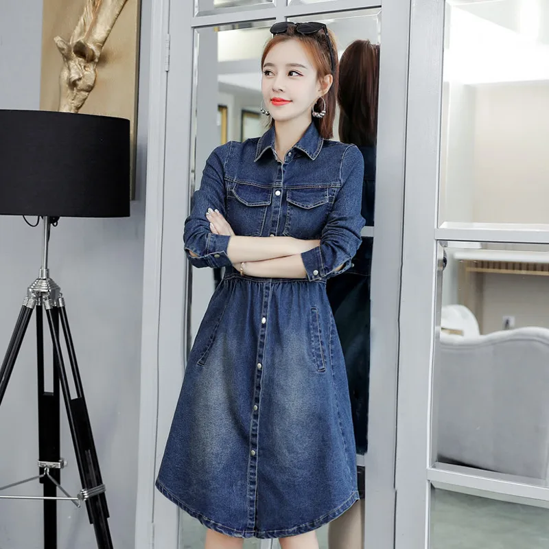 Женское длинное джинсовое платье весна-осень 2020 модные синие платья с длинным