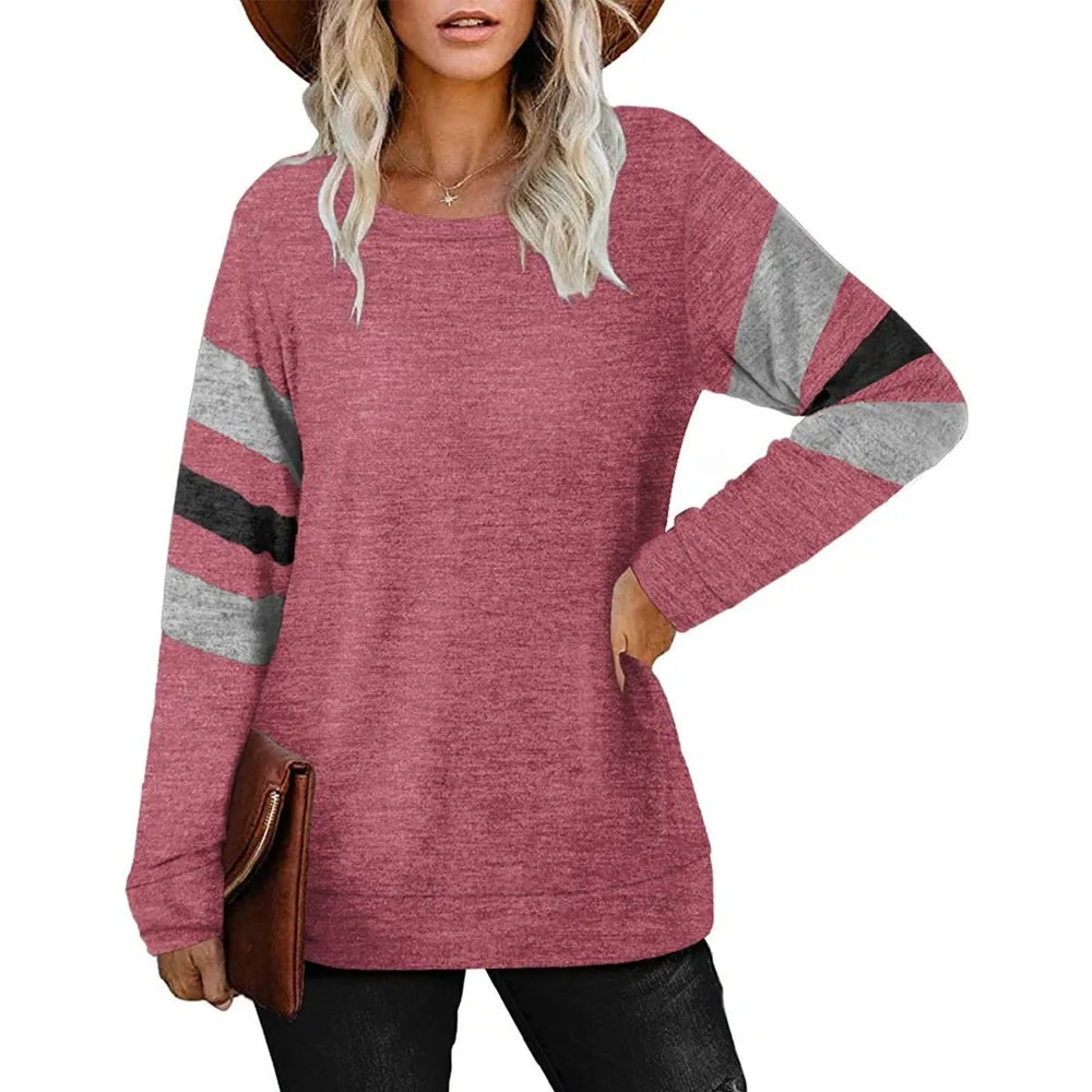 

Sale Tops Women Clothes Autumn Casual Fashion Patchwork O-neck Long Sleeve Loose T Shirts Ladies Plus Size Tee Shirt Femme