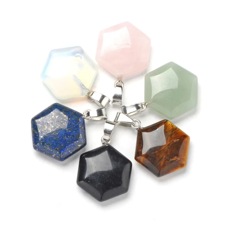 

New Natural Stone Hexagonal Necklace Pendant