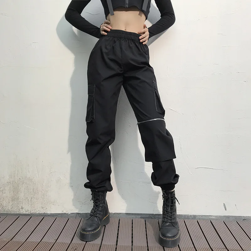 

Women Pants Spring and Autumn New High Waist Pants Multi-Pockets Irregular Zipper Beam Feet Casual Pants