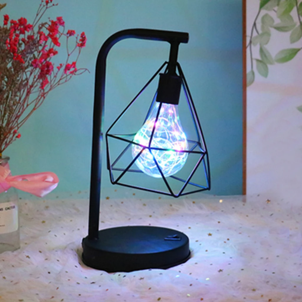 

Christmas Creative Bedroom Desk Lighting Holiday Retro Iron Art Minimalist Hollow Diamond Table Lamps Reading Lamp Night Light