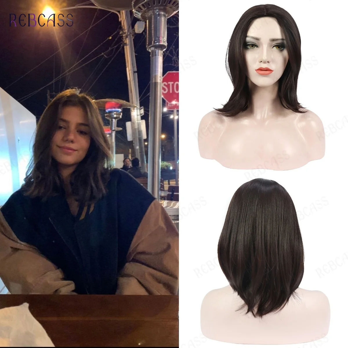 

Rebcass Black Wigs Cosplay Natural Straight Synthetic Wigs Heat Resistant For White/Black Brazilian American Women