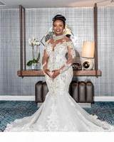 african crystal mermaid wedding dresses high neck sheer long sleeves lace crystal beaded bridal wedding gowns robe de mariee