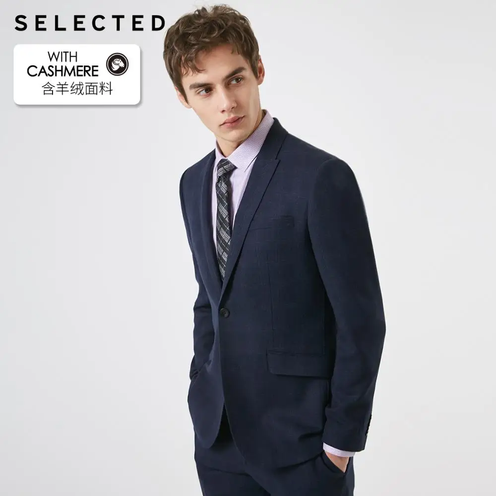 Мужская приталенная шерстяная темно клетчатая куртка с воротником T |