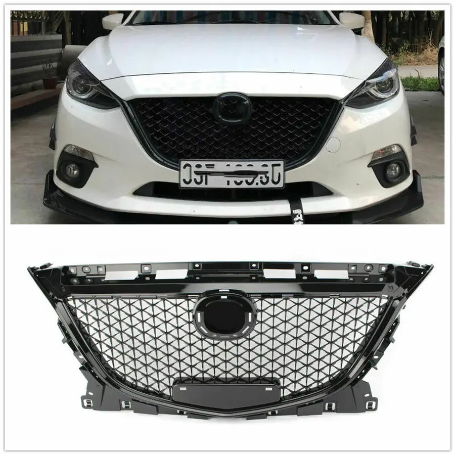 Передняя Верхняя решетка соты для Mazda 3 Axela 2014 2015 2016 ABS черный|Номерной знак| |