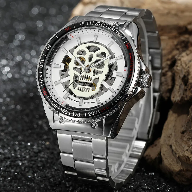 FORSINING Automatic Mechanical Men Wristwatch Military Sport Male Clock Top Brand Luxury Skull Skeleton Waterproof Man Watch 025 | Наручные