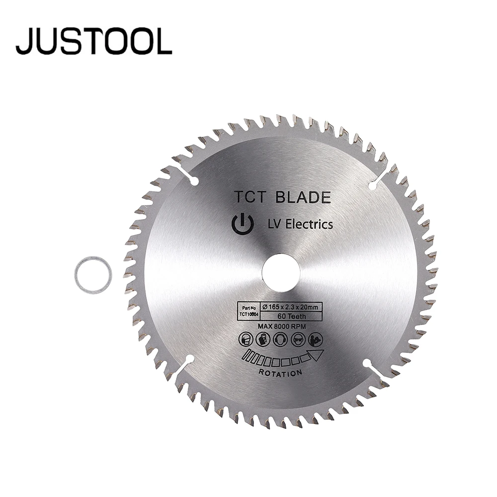 JUSTOOL 165mm 60T 16mm Bore TCT Circular Saw Blade Disc for Dewalt Makita Bosch Wood Plastic Acrylic Woodworking