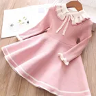 Новинка 2021, вязаное платье-свитер MudiPanda для девочек, детское теплое платье-свитер, повседневное однотонное плиссированное платье принцессы для младенцев