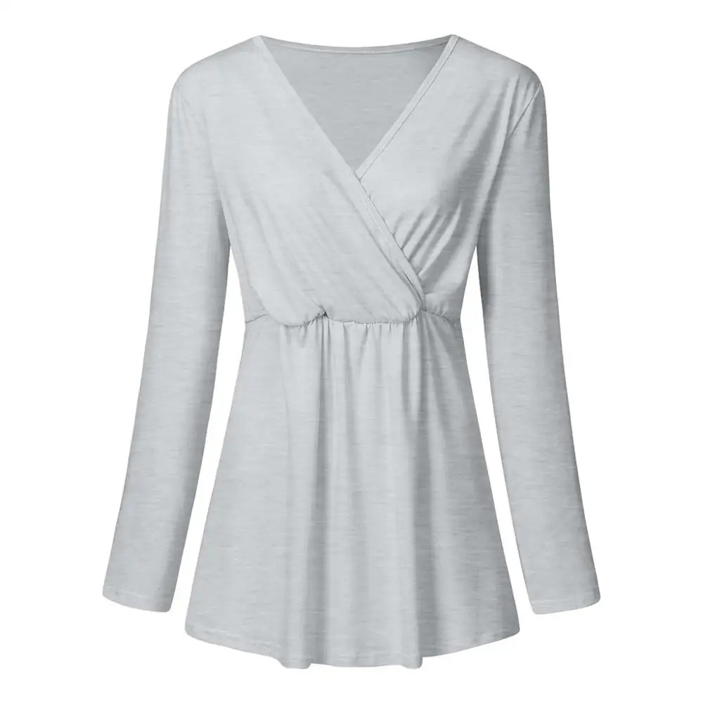 Рубашка для кормящих мам однотонный топ с длинными рукавами и v-образным вырезом