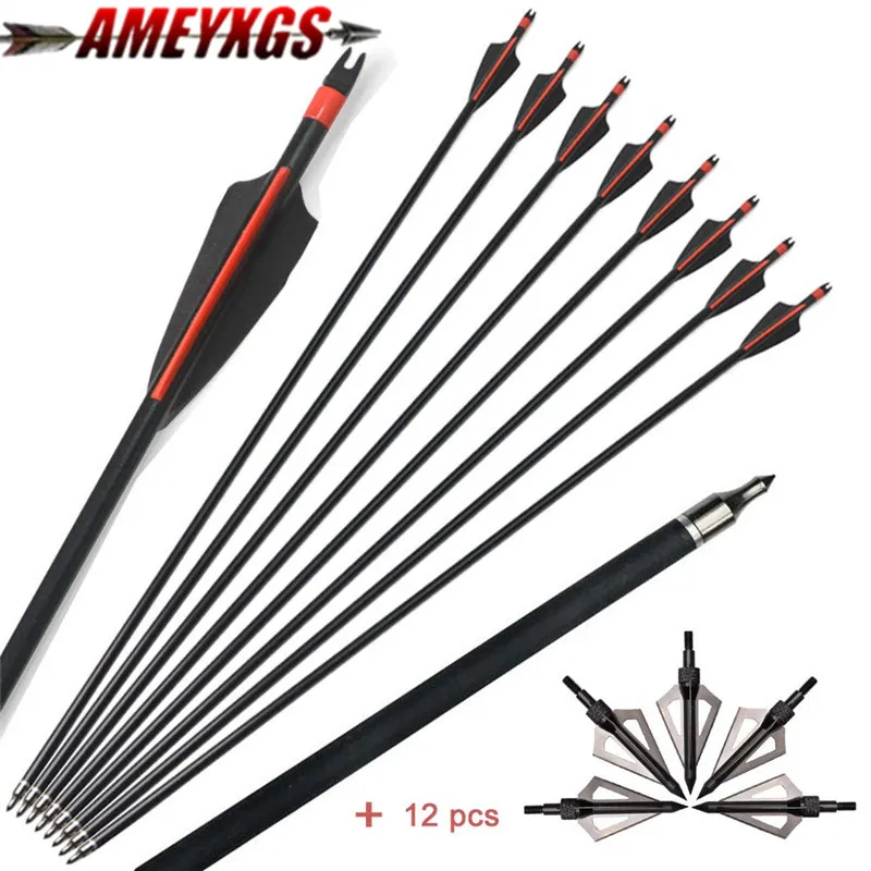 

12pcs 30" Archery Fiberglass Arrows Spine 500 Hunting Target Practice Arrows Replacement Arrowhead Shooting Hunting Accessories