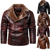 high quality motorcycle style mens winter jacket fleece pu faux leather warm coats casual slim streetwear clothes