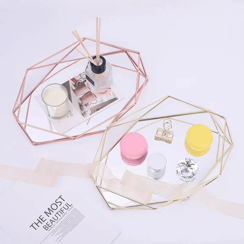 Exquisite Metal Cosmetics Tray Gold Oval Fruit Plate Desktop Makeup Jewelry Display | Дом и сад