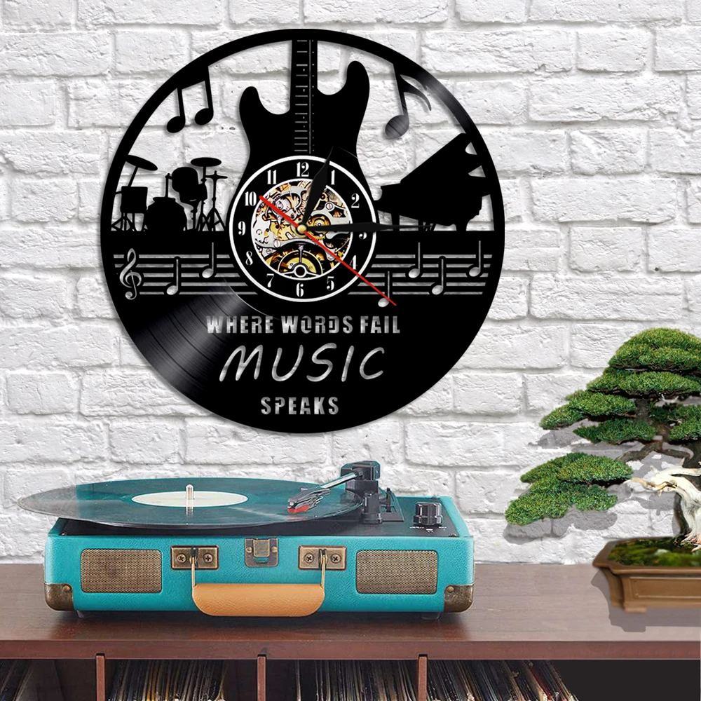 Настенные часы с надписью ретро на стену изображением гитары 12 дюймов виниловая