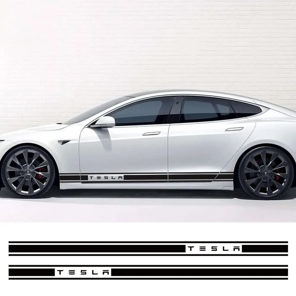 

2 шт. автомобиль наклейки боковой двери юбка отделкой наклейки для Tesla модель 3 S X P100D Графический виниловая пленка кузова автомобиля Декор; А...