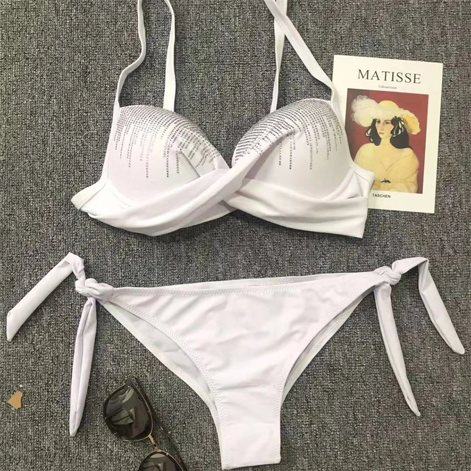 

Sexy Diamond Bikini Push Up Swimwear Women 2020 White Swimming for Women Swimsuit Summer Bahting Suits Beach Wear Bikinis Set