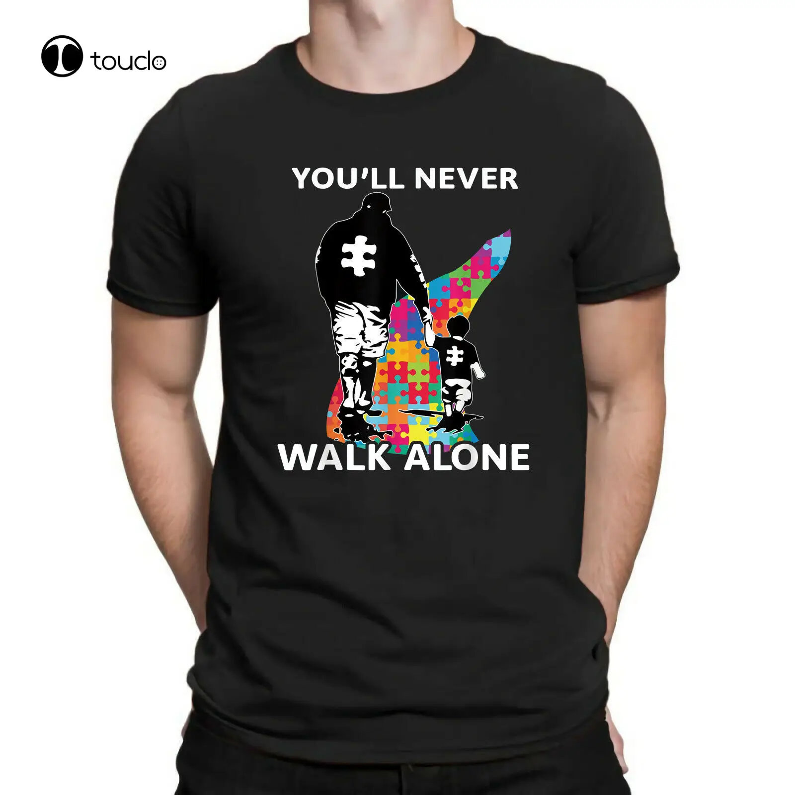 

Мужская черная футболка с принтом аутизма, папы и сына, youwill Never Walk Alone, хлопковые футболки, винтажные футболки