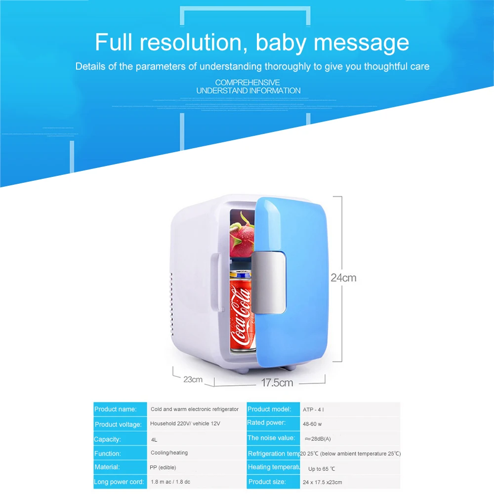

Portable Mobile refrigerator mini 4L small Fridge Home Dual Use Car Fridge 12V USB Rechargeable Cooler Heater Universal Fridge