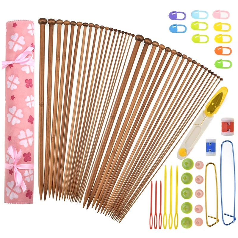 

36Pcs Bamboo Knitting Needles Set 18 Sizes 2.0mm-10.0mm Sweater Knitting Needles Hooks Set Weave Sewing Accessories