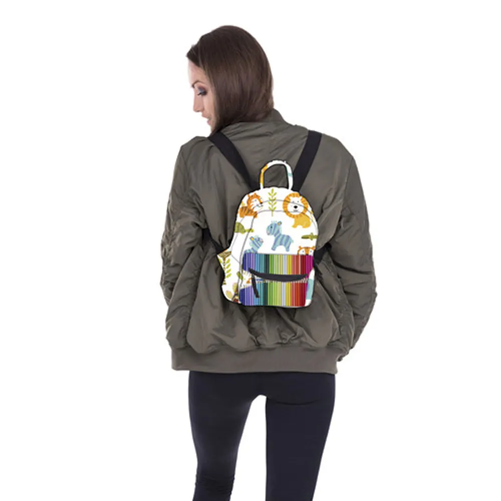 Cute Zoo Backpack For Girls And Boy Print White Mini Backpack Women Kid School Bag 1 Grade Mochila