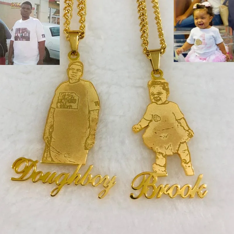 

Noelia Gold Plated Cartoon Name Pendent Necklace Custom Personal Photo Picture Portrait Nameplate Pendent For Men Family Gifts