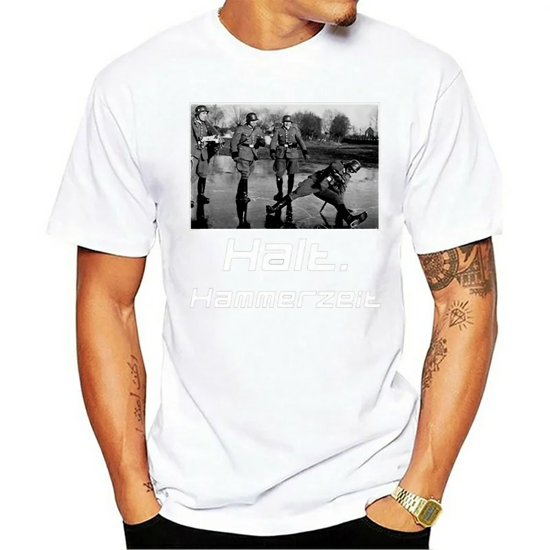 

100% Cotton Graphic T shirts MC Hammer HAMMERTIME Funny GERMAN HALT T Shirt Men Cartoon Casual Short O-neck
