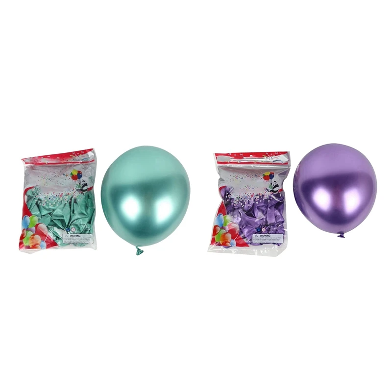 

100Pcs 10 Inch Metallic Latex Balloons Thick Chrome Glossy Metal Pearl Balloon Globos for Party Decor Green & Purple