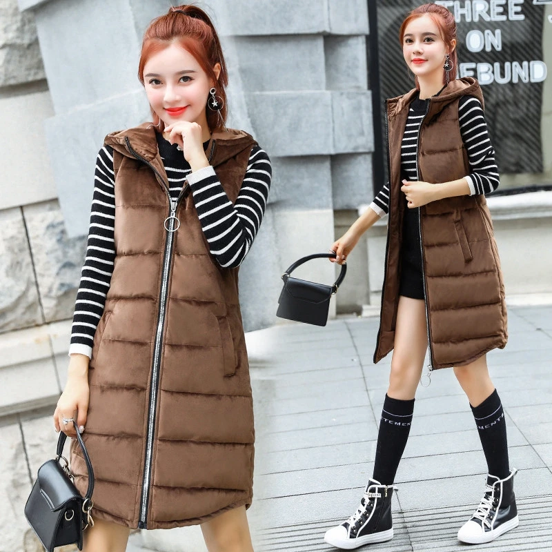 Lingwave/осенне-зимний тонкий бархатный жилет средней длины золотистого цвета