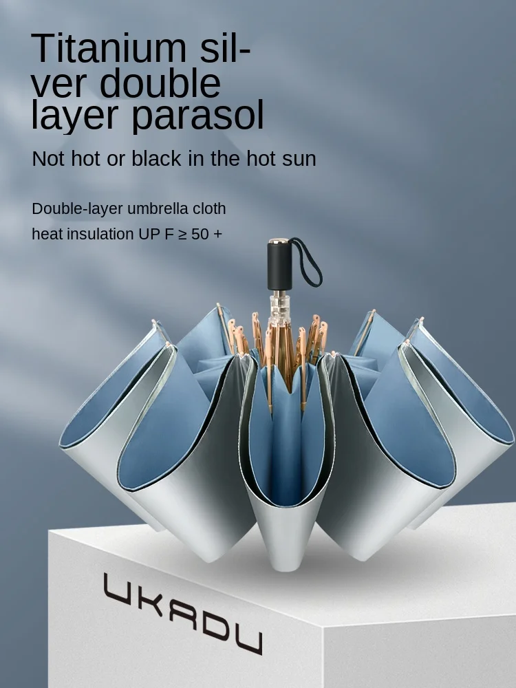 

Double-Layer Titanium Silver Sunshade Double Sun Protection Super UV Protection Women's Folding Sun Umbrella Rain and Rain