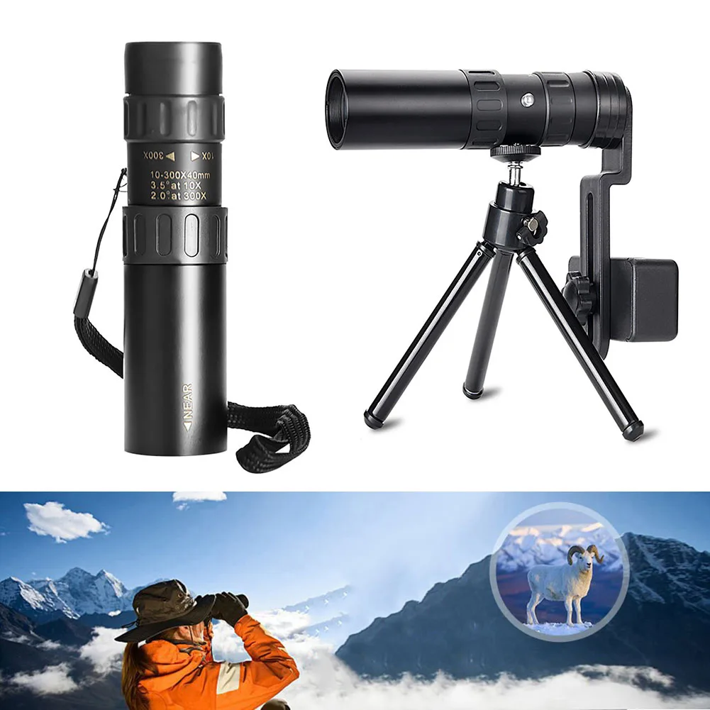 

10-300X40mm Super Telephoto Zoom Monocular Telescope with BAK4 Prism Lens for Beach Travel Outdoor Activities Sports